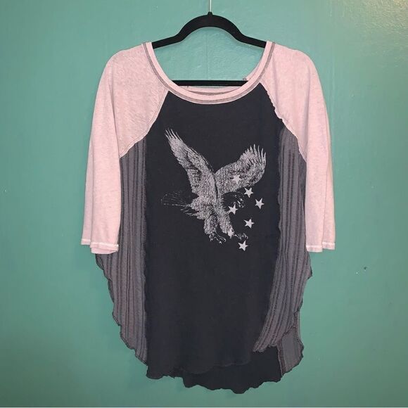 Free People We the Free Eagle Graphic Tee Tunic Oversized Small - Picture 1 of 4